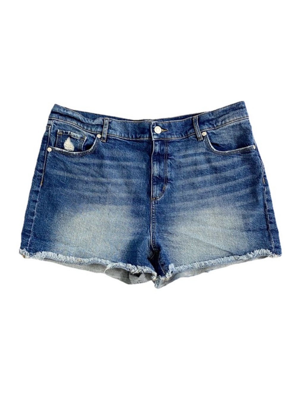 LOFT | Medium-Wash Denim Cotton/Spandex Raw-Hem Cut-Off Jean Shorts Sz 14/32